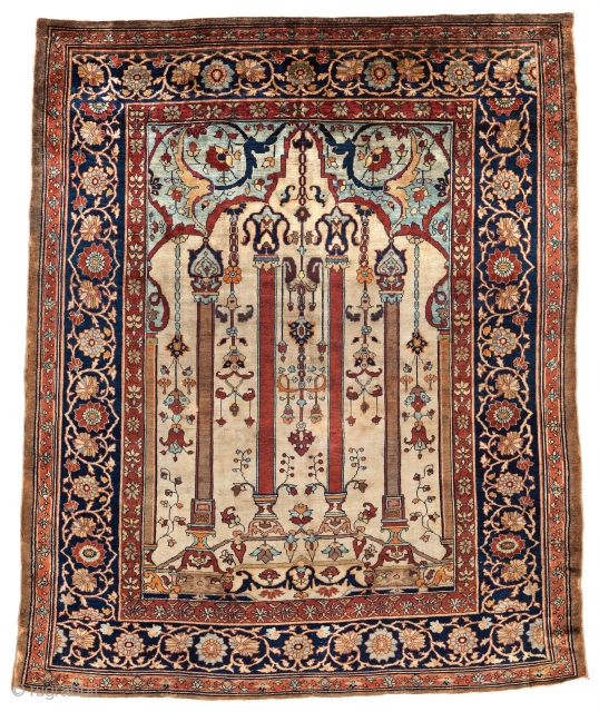 Lot 115, Silk Heriz, 174 x 141 cm (5' 9" x 4' 8"), Persia, late 19th century, Auction on November 2nd at 4pm, https://www.liveauctioneers.com/item/76673481_silk-heriz
         