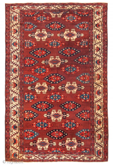 Lot 129, Yomud Multi-gul Main Carpet, Turkmenistan first half 19th century, 8 ft. 10in. x 5ft. 8in., 270 x 173 cm, Lit.: H. Sienknecht, A Turkic Heritage, The Development of Ornament on  ...