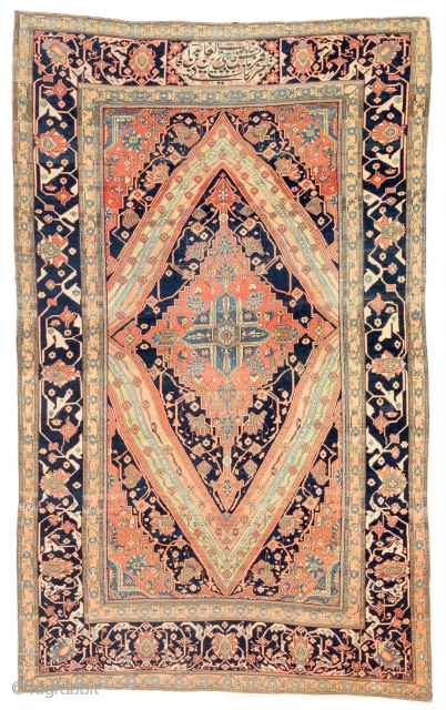 Lot 15, Kashan Mohtashem signed, Persia circa 1880, 7 ft. 3in. x 4ft. 6in., 220 x 136 cm, Condition: good, some spots low pile, Wool pile, cotton warp, cotton weft, Auction November  ...