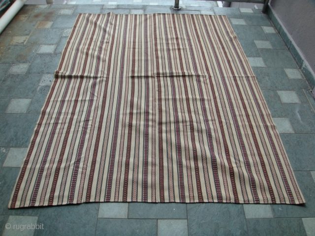 Rare, 8-panel White-based, multi-colour striped, 19th Century Shahsavan All-Silk Jajim. Natural dyes. Mint Condition. Approx. Size: 218cm(length) x 158cm(width).              