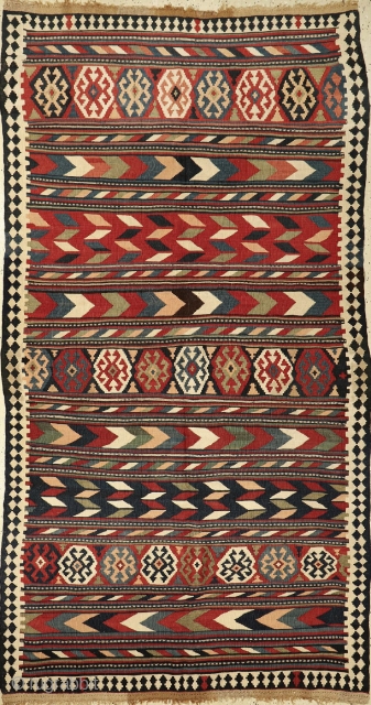 Antique Shahsavan Moghan kilim, c1900, 146x271cm (4'9"x8'10"). Condition: very good.                       