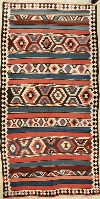 Antique Shahsavan Moghan kilim, c1910, Size: 179x359cm (5'10"x11'9").                         