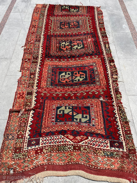 Kurdish fragment rug 19th Century 
Size130x230cm
A…                           
