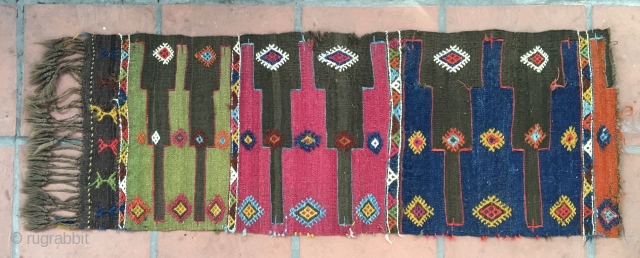 Lovely little Kilim saf fragment . 3'9" x 1'5".                        