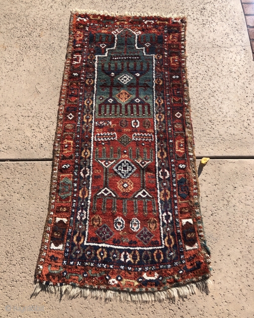 Recently picked up this super charming East anatolian prayer rug. Copious amounts of cotton . One area of tear and repair on one side that is easily fixable . otherwise good conditon  ...