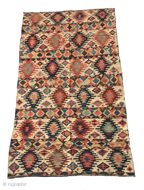 Kilim with great soft, harmonious colors. Scattered, small repairs. 5'1" X 8'10"                     