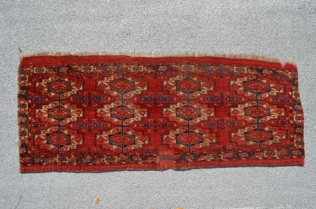 Tekke Torba. 3'6" x 1'6".  a few small repairs. For a similar example see lot 143 from the May 9, 2015 Austria Auction company sale.       