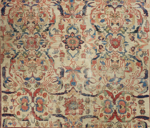 Detail of a Gorgeous early Mahal carpet with stunning color. 12' x 8'7". Please ask for full photo and more info.            