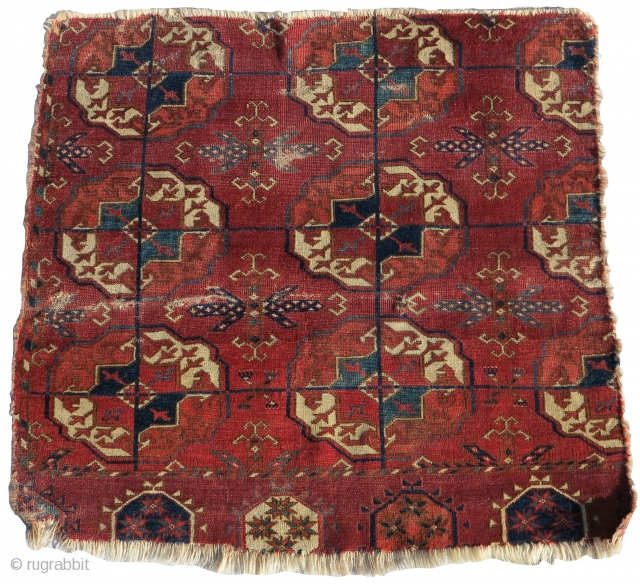 Fine Tekke Turkmen main carpet fragment. Very respectable age with sophisticated color, fine weave, and older drawing features.               