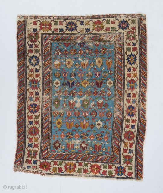An early Chichi dated 1247 hijri/1831Gregorian. Beautiful springtime color palette and great drawing of the classic border. Wear as can be seen. Backed with linen. Small areas have been painted. 3’10” x  ...