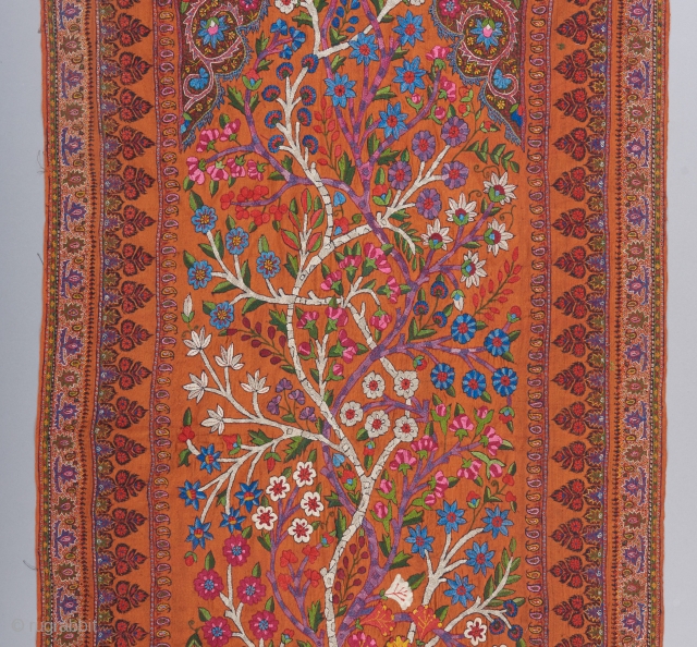 A great Kerman embroidery in excellent condition. The piece is all wool. Spectacular color and best of its type. 8'4" x 2'11".           