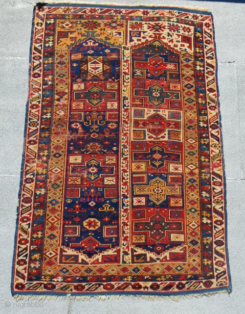 Interesting Anatolian Makri Rug. Great colors. Pretty good condition with some minor repiling done. 19th century. 6'9" x 4'3".              