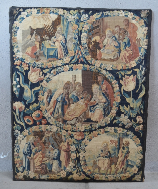 Northern European Tapestry panel. mounted on a frame.  2' x 2'6"                     