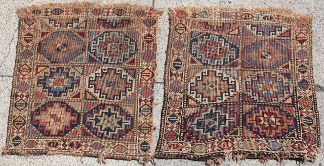 A pair of reverse sumac Shahsavan bagfaces. Some minor loss. Northwest Persia, Late 19th century. 1-7 x 1-3 ft.              