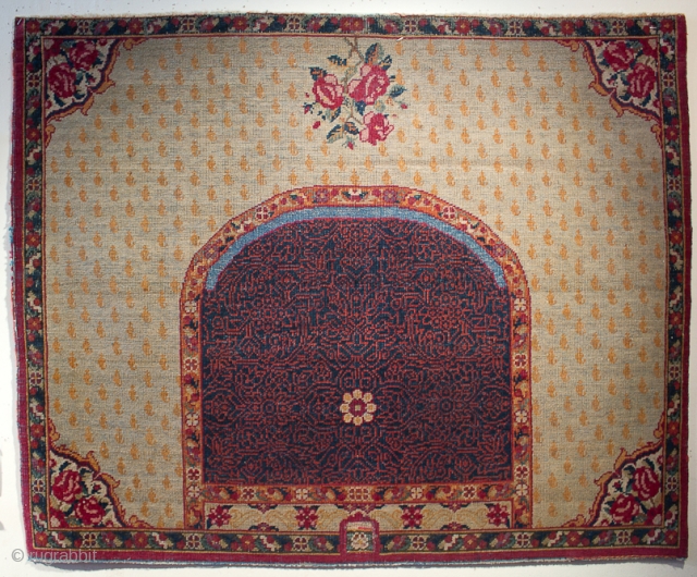 A very rare Kashan (?) or Tabriz saddle cover. Late 19th century. 3 ft. 2in x 2ft 7in.               