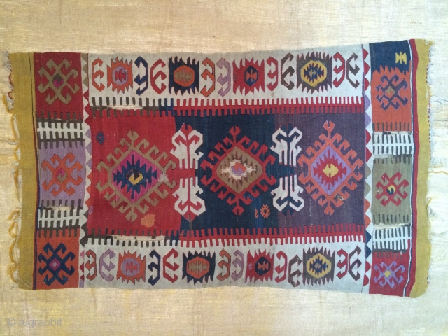 Late 19th century,central Anatolian kilim.1.46x84cm.All good dyes.Dırty.                          