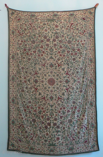 Spectacular Top-Shelf Antique Indian Embroidery. I'm happy to offer this spectacular antique wall-hanging embroidery from India. It is probably from the beginning of the 20th century (60-110 years old) and is probably  ...