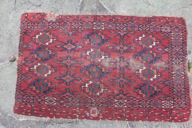 Antique Ersari Chuval Bag Face. The Chuval is attractive albeit worn. The photos show the condition well -- a little frayed around the edges, low pile, worn to the foundation in a  ...