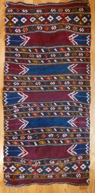 Antique Turkish Monastir kilim. 45 x 22 inches. Good condition, nice colors. 
With cotton backing and hanging loops. See more of this textile and others at www.banjaratextiles.com      