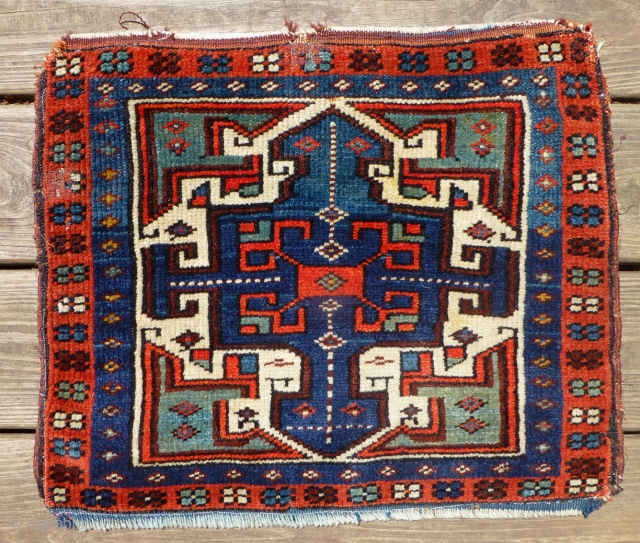 Antique Turkish Bag Face. This is a beautiful Turkish (Begama?) bag face with glowing colors, with near-full pile. 19 x 16 inches. Symmetric knotting. There's two small one-inch areas in top and  ...