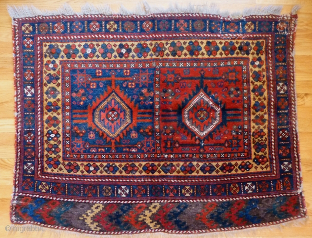 Large Sanjabi Kurd Bagface. 49 x 39 inches. Attractive design. Good pile. Two small repairs in upper right corner. See more at http://www.banjaratextiles.com          