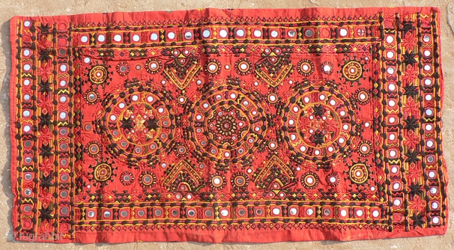 Superb Old Thar Desert Indian Embroidered Pillow Cover – Masterpiece. Probably from the Thar Desert region near Jaisalmer, made as a dowry piece. Superb, masterwork embroidery, head and shoulders above the rest.  ...