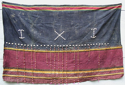 So-called Old Mizoram Dancing Skirt from the extreme NE of India near the Burmese border, perhaps the Mizoram region. 52 x 34 inches. The skirt has a fabulous discontinuous supplemental warp design  ...