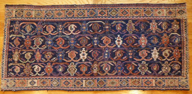 Afshar flatweave. 50 x 23 inches. Some wear. Somewhat coarse weave. Attractive design.                    