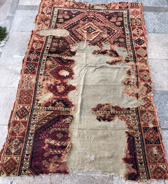 Antique Sivas Sarkisla Fragment Mounted on old Fabric 
Size 223x135 cm                      