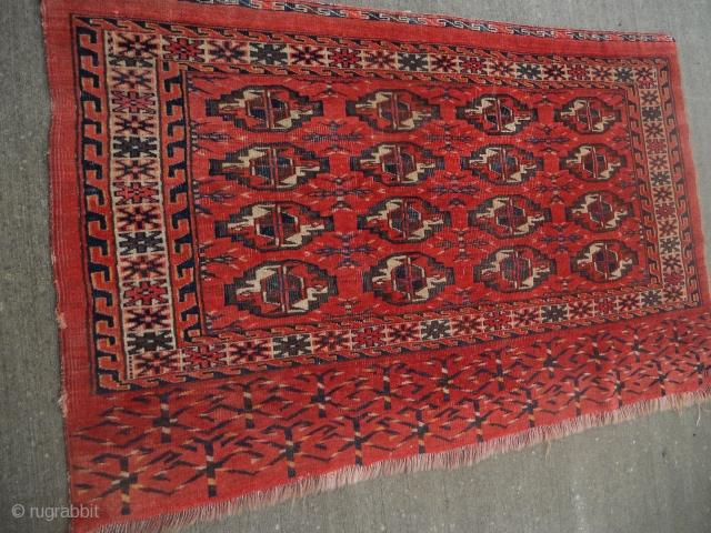 Turkmen Yomut chuval with excellent elem
Even over all pile. no repairs, and no unseen problems

29"X42"

My pricing will be very fair for this delightful pience         