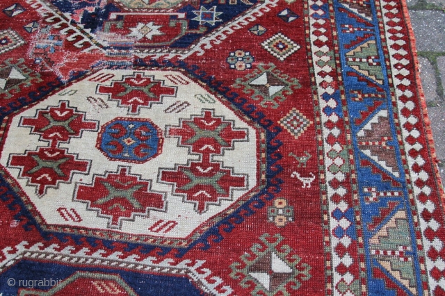 Lori Pambak Kazak 222 x 139 cm late 19th century Caucasus, partly low pile,partly old repairs, condition good.               