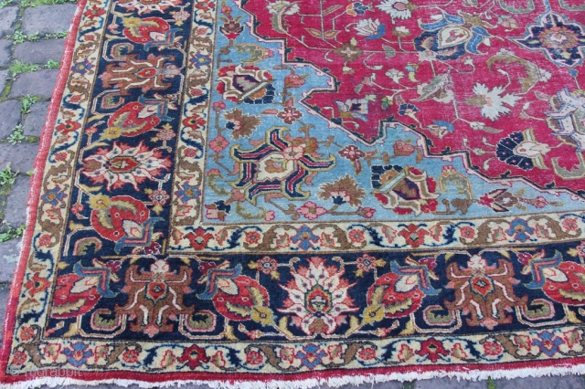 late 19th century Tabriz carpet 360 x 280 cm, low pile, condition good.                    