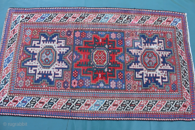Antique Caucasian Leshgi  rug late 19th century
a professionally repaired spot,see pictures, 
Size: 173x103cm                   