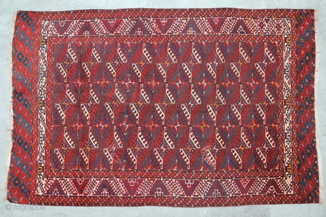 Turkoman Jomud about 1930, size: 2.92 x 1,92 m, wool on wool, condition: fair, low pile, areas of old repair             