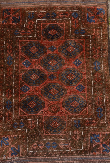 Rare small Baluch double niche rug in excellent condition, complete with kilim ends. is has a silky glow. 
These rugs are often described as funeral rugs. This is an exceptional small one,  ...