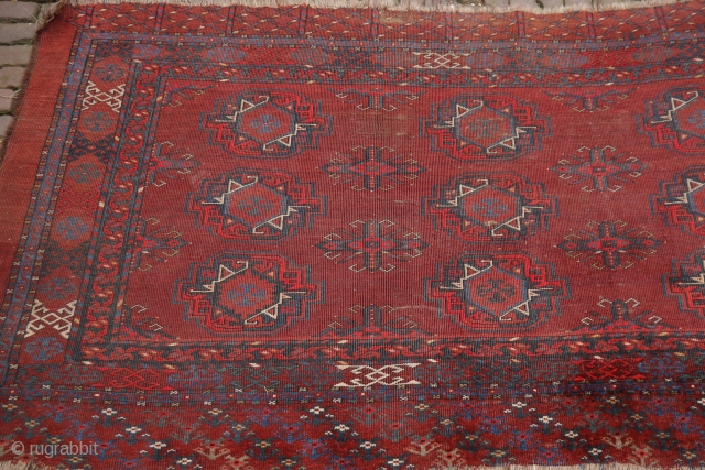 Rare Kizilayak Turkmen chuval, delicate and very fine weave, 19th century, some unusual features like the gül and the yurt like construction on the top border. very intense deep red colour, like  ...