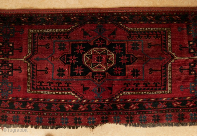 Antique Ersari trapping or torba, a beauty, classic medaillon, 60 x 158 cm. Beautiful soft wool and natural colours.              