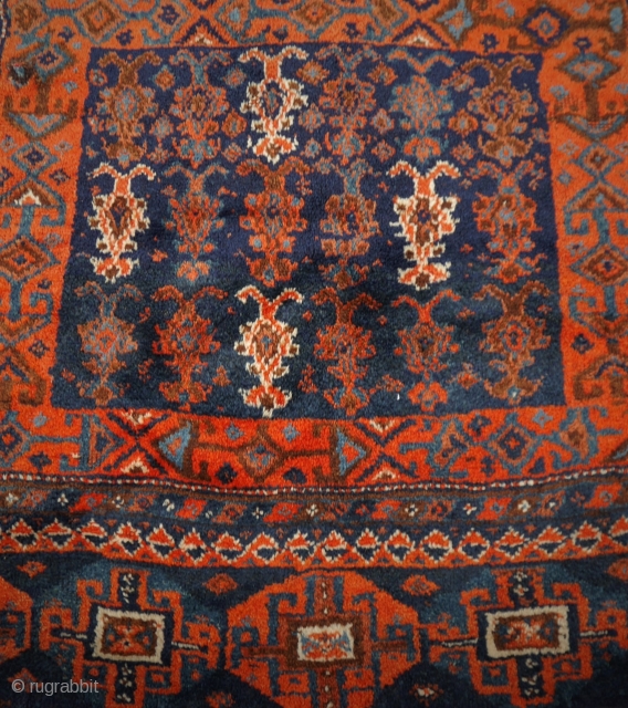 Rare tribal Persian rug, probably Luri, never seen one before, soft wool, warm and bright colours, very good condition with one restauration. It is something special
119x 109 cm.     