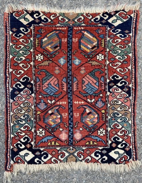 Very unusual Caucasian mat. Ex-Rare Elements, ex-Rudnick Collection. Now back with me again and for sale. Secured and complete (see lower left corner). Not a bag. Approx. 20” x 24”.   