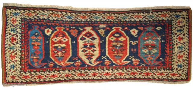 Northwest Persian Kurdish panel with multi-colored large botehs and several subtle color shifts, very elegant, probably needs a wash but great wool. .93 x 37cm        