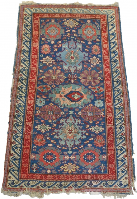 Kuba pile rug with a harshang palmette design more typically seen in sumak rugs. Great color and design.               