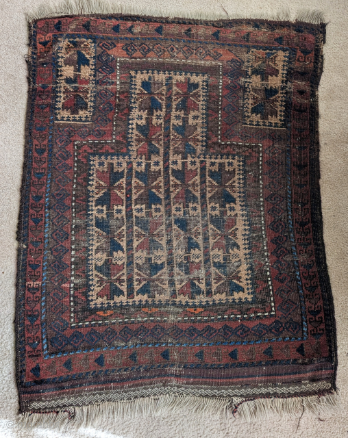 Small vamel ground Baluch prayer rug. Rustic from Western Afghanistan.                       