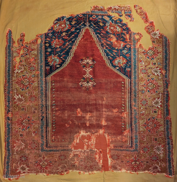 Transylvanian type Ottoman prayer rug. Mounted and conserved. Former Jim Dixon collection