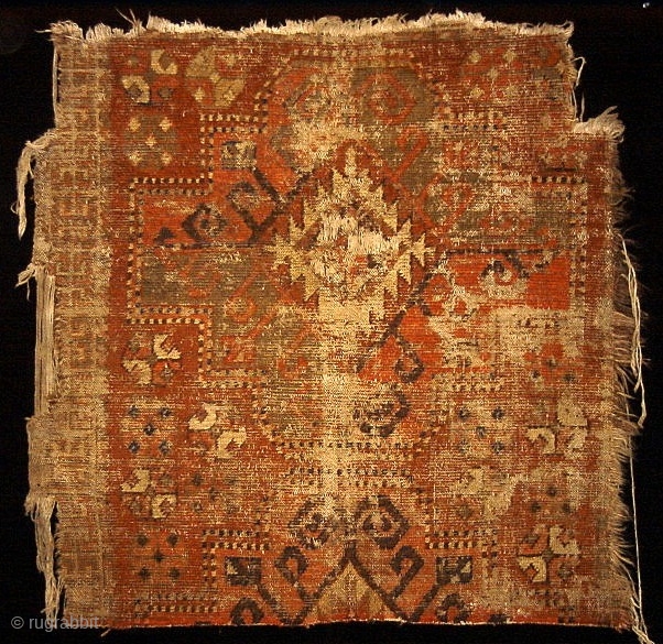 Kirghiz fragment found in Tibet, older than any Kirghiz piece I've seen with an ancient aesthetic. ... It appears to be quite old. Warp is hand spun cotton, and the piece is  ...