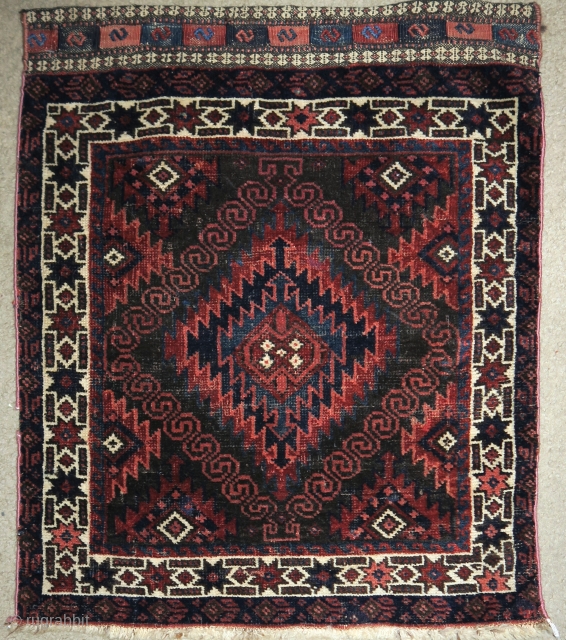 Baluch 'Mushwani' type bagface with finely embroidered flatwoven fasteners, apx. 21"x25"                      