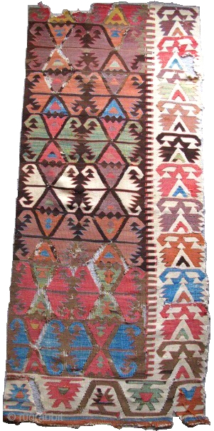 Anatolian Kilim Fragment, nice old colors and blanket-like handle. 5'6"x2'7"                       