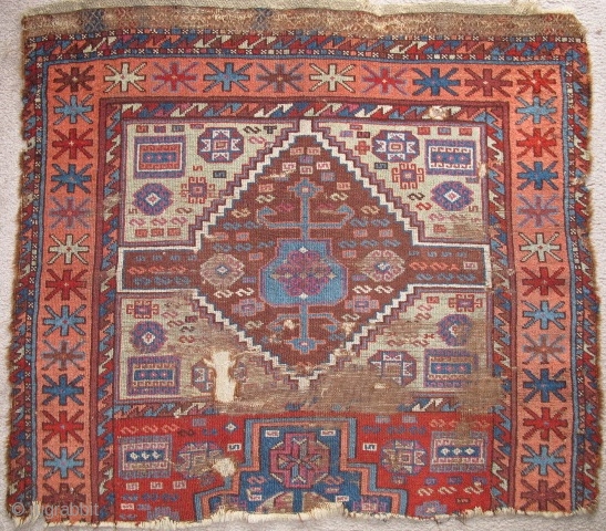 Antique East Anatolian Kurdish Fragment. crisp drawing and all natural colors. The majority of the flatwoven brocade ends at the top are preserved. An authentic fragment for little money. size= 3'0"x3,4" /  ...