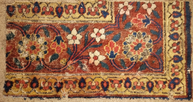 Early minakhani border fragment from a late 18th century jufti knotted Khorosan or Herat rug. 2'0"x1'11"                 