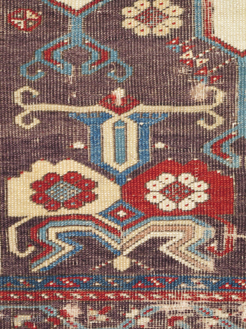 Ladik Prayer Rug with Double-Columns as well as Double Spandrels. Rare and beautiful white ground and exceptional aubergine and red spandrels. circa 1770, mounted and conserved. a fantastic example. size= 3'7"x 5'7"
 