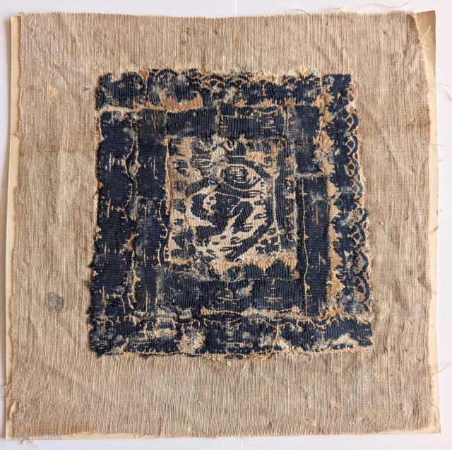 Small Coptic square with a central figure of a perhaps a satyr or a monkey                  